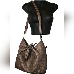 [Mia & Luca] Bronzed Woven Vegan Leather Oversized Tote Shoulder Bag Adjustable